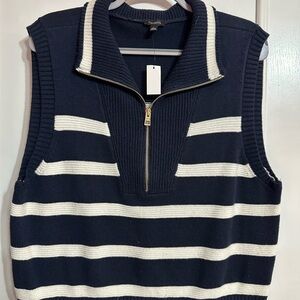 Talbots Navy and White Striped Half Zip Sweater Vest NWT